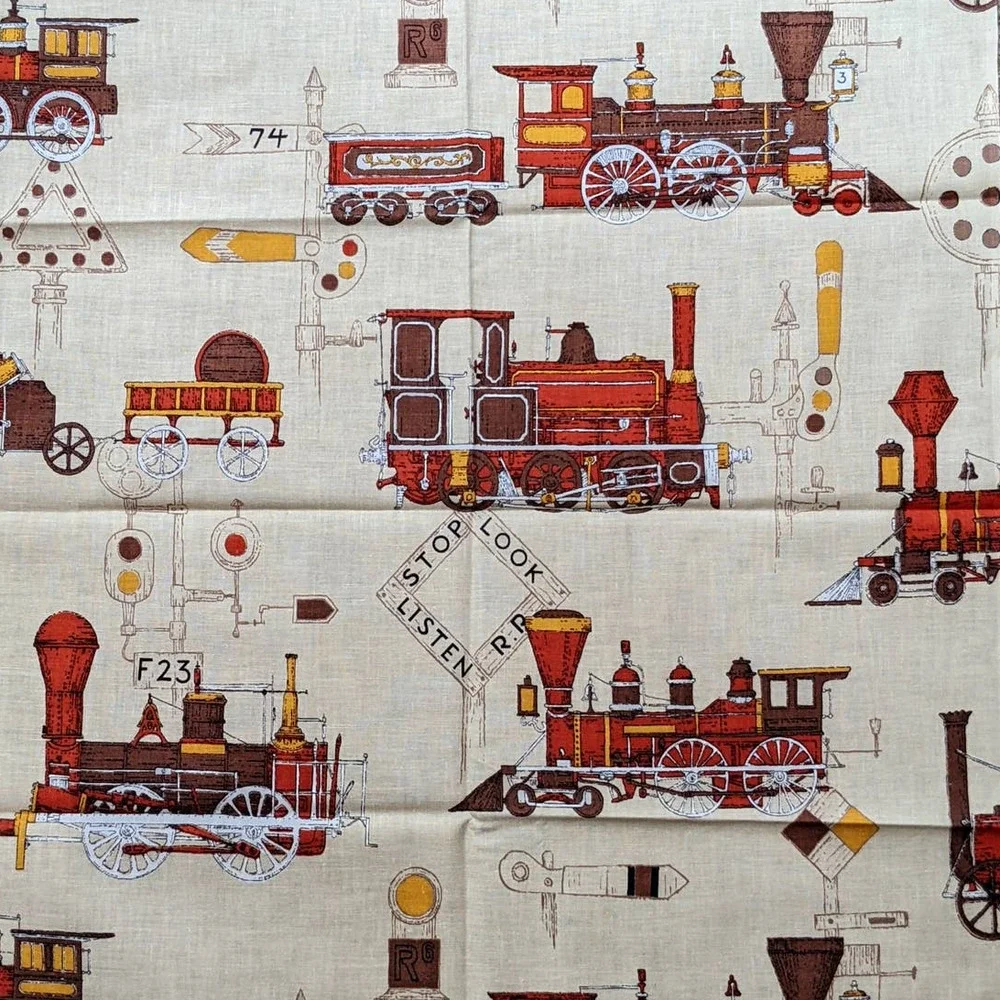 Vintage Mid-Century Train Fabric Remnant, 20